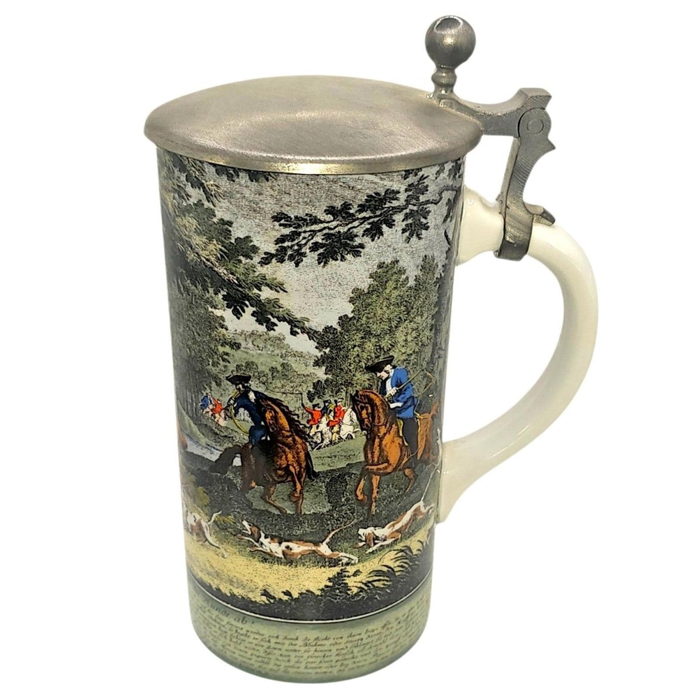 West Germany Beer Stein Detailed European Hunting Scene Deer Dogs & Pewter‎ Lid